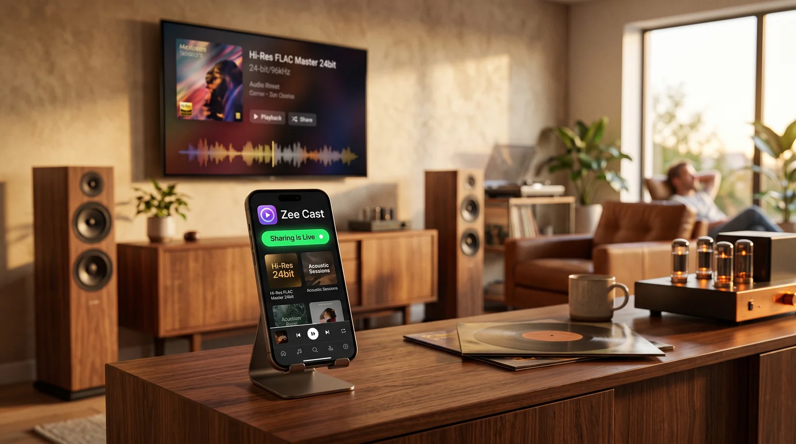 Streaming Hi-Res lossless 24-bit audio directly from smartphone to reference audio system using Zee Cast