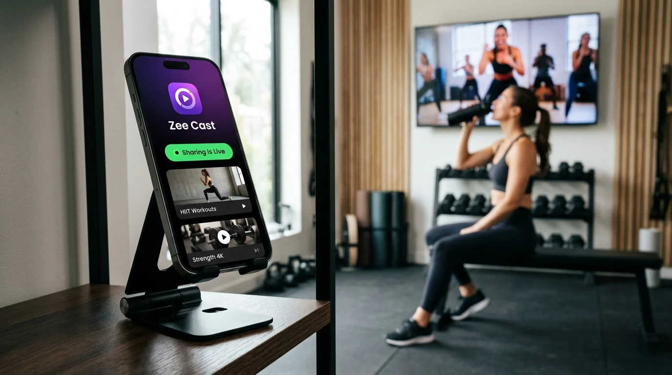 Streaming 4K workout videos and movement guides to a gym Smart TV with Zee Cast