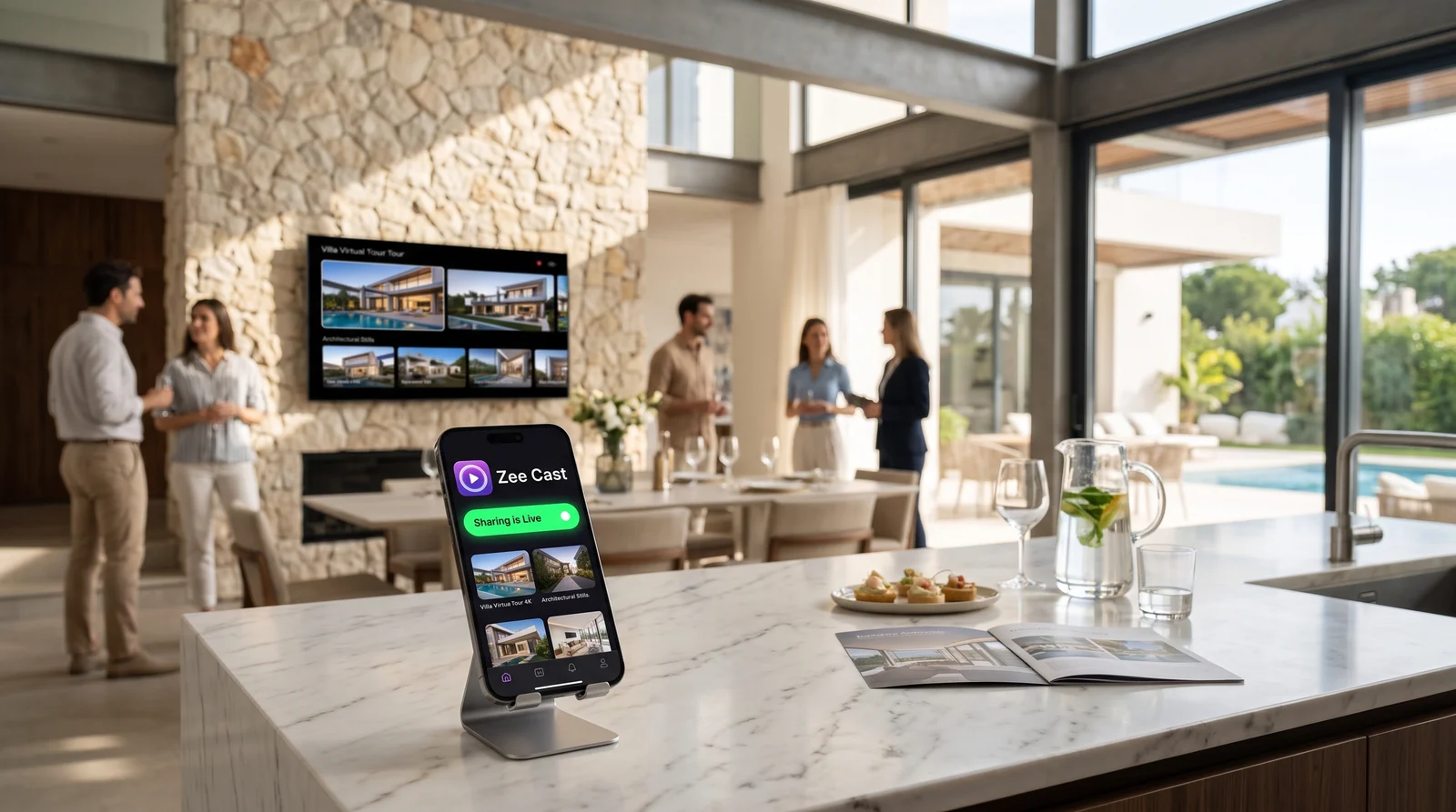 Showcasing luxury property 4K virtual tours and architectural renderings during open house with Zee Cast