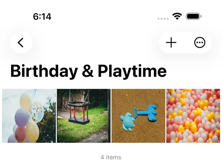 Birthday and Playtime collection with photos and videos in Zee Cast on iPhone